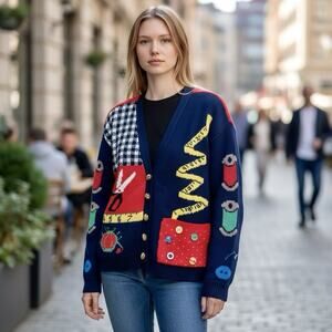 VTG Sweater Loft Women’s Knit Cardigan Sweater Sewing Seamstress Patchwork Small